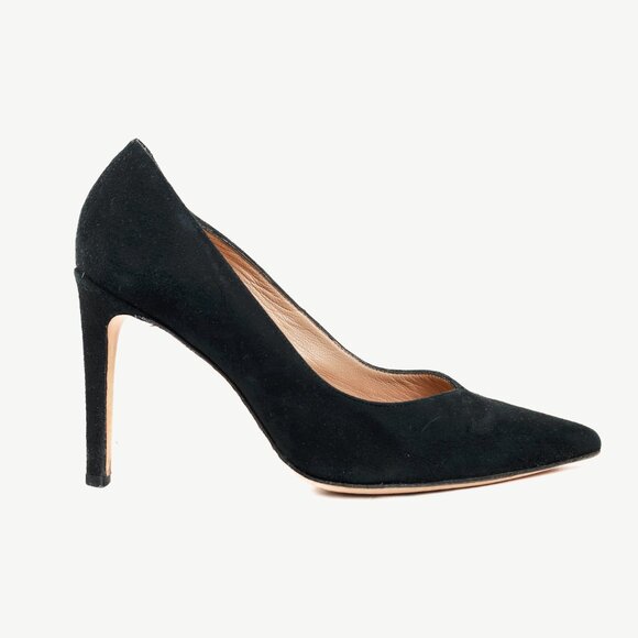 Sandro Black Suede V-Cut Pointed-Toe Pumps - Picture 1 of 8